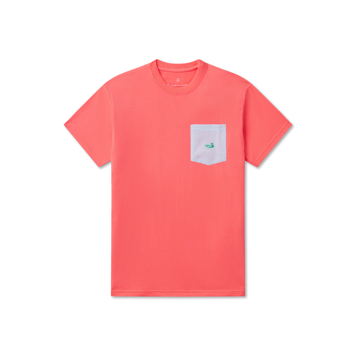 Coral with Blue | Stewart Pocket Tee | Seersucker | Short Sleeve